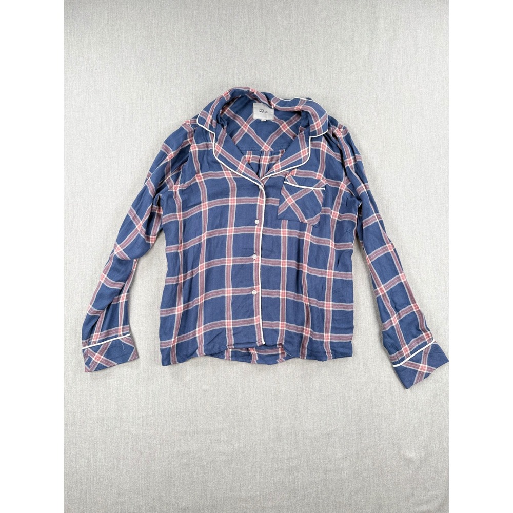 Rails Clara Pajama Top Bluebell Coral‎ White Plaid Rayon Button Down Medium